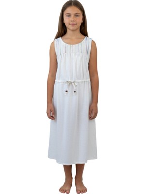 Çikoby Kız Çocuk Elbise Çizgili Askılı Ekru