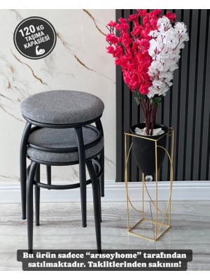 Ars 2 Adet Demir Ayaklı Tabure, Siyah Ayaklı Kumaş Tabure,mutfak Tabure, Tabure, Oturak, Balkon Taburesi
