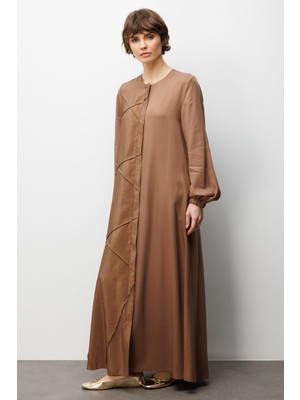 Micca %100 Doğal Lyocell ile Dökümlü Soft Hissiyat Rahat Kalıp Nervur Detaylı Ferace-Kahve