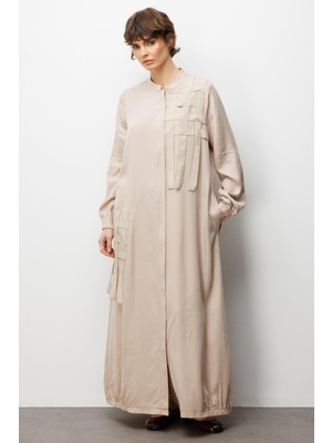 Micca %100 Doğal LyoCELL ile Dökümlü Soft Hissiyat ve Elişi Özel İşleme Hasır Desenli Ferace-Taş