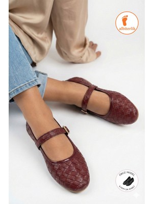 Albishoes Kadın Örgü Babet Anatomilk Hafif Taban Günlük Kullanım Tokalı Şık Örgü Günlük Kadın Babet