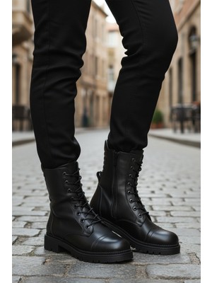 Ayakmod Premium 52682-1 Z Siyah Hakiki Deri Kadın Bot Postal