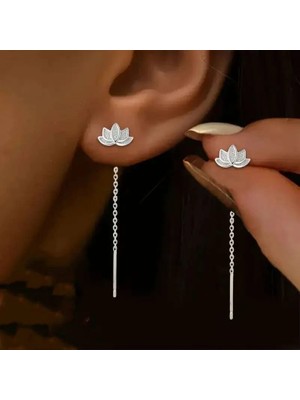 ShellWetr Kadın Küpe Lily Kadın Gümüş Küpe Minimal Takı Sevenlere Lotus Şık Minimal Hediyelik Küpe