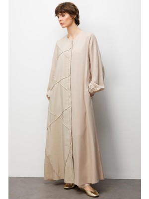 Micca %100 Doğal Lyocell ile Dökümlü Soft Hissiyat Rahat Kalıp Nervur Detaylı Ferace-Taş