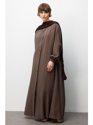 Micca Soft  Modal Içerikli Önde Taş Işlemeli Kraş Şal Detaylı Ferace Kap-Kahve