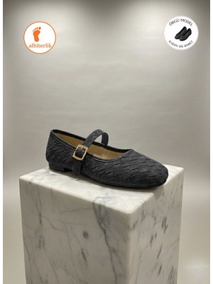 Albishoes Kadın Örgü Babet Yumuşak Doku Nubuk Yüzey Anatomilk Hafif Taban Tokalı Şık Kadın Babet