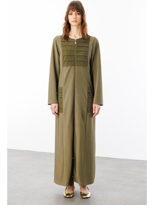 Micca Nervur Detaylı Spor Dökümlü Kumaş Ferace Kap-Haki