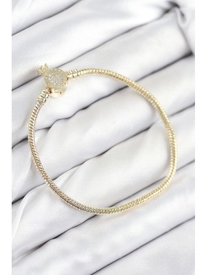 Eco Lounge Pirinç Charm Zirkon Taşlı Taç Model Gold Renk Kadın Bileklik