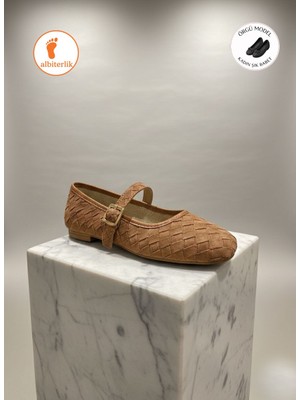 Albishoes Kadın Örgü Babet Yumuşak Doku Nubuk Yüzey Anatomilk Hafif Taban Tokalı Şık Kadın Babet