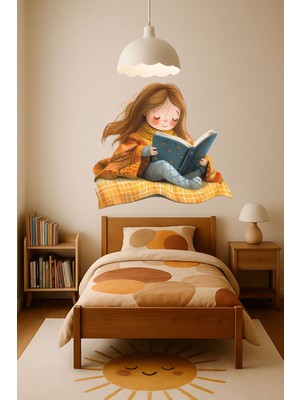 Aysha Tasarım Duvar Sticker – Okuma Temalı Kitap Okuyan Kız Figürlü Çocuk Odası Duvar Sticker