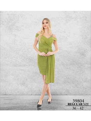 Arin Yakası Taş Detaylı Açık Omuz Elbise