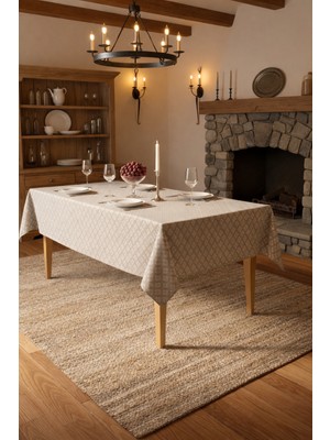 Rona Home Gri Geometrik Desenli Masa Örtüsü - Kaliteli Pamuklu Kumaş, Leke Tutmaz Dertsiz Masası Örtüsü