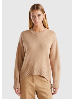 United Colors Of Benetton Bej Kadın / Kız Bn_yün Karışımlı Alt Kısmı Geniş Bisiklet Yaka Kazak Model Kodu: ( 1244D10BCBEJ)