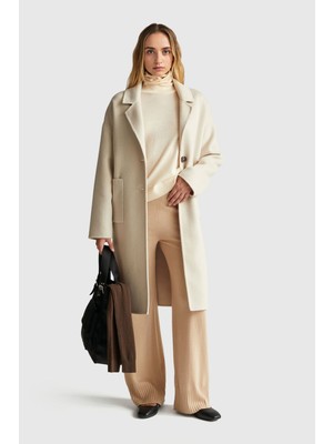 United Colors Of Benetton Pudra Kadın / Kız KDN_%100 Yün Ribana Detaylı Balıkçı Yaka Kazak Model Kodu: ( 11AHD203YPUDRA)