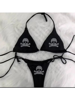 Punix Punıx Özel Seri Silver Kuru Kafa Baskılı Üçgen Brazilyan Seksi Beachwear Kadın Bikini Takımı