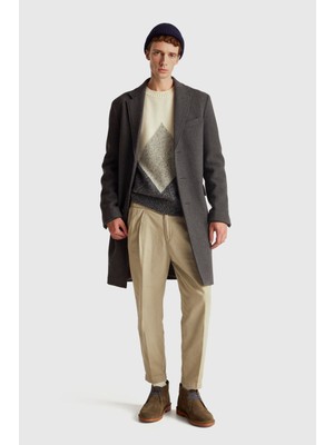 United Colors Of Benetton Ekru Erkek Erk_yün Karışımlı Baklava Desenli Ribana Detaylı Kazak Model Kodu: ( 1NGVK10B20R2)