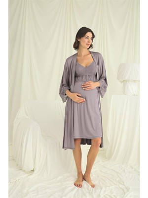 M Merc Giyim Dantelli Hamile Lohusa Sabahlık Takımı