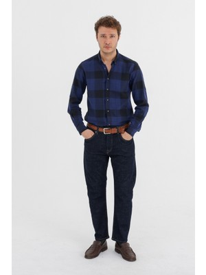 Cosplay Erkek Slim Fit %100 Pamuk Kareli Damalı Cepsiz Uzun Kollu Gömlek