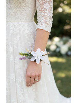 Beyaz Çiçekli Gelin Bilekliği , Nedime , Lohusa Bilekliği, Parti, Mezuniyet Aksesuarı