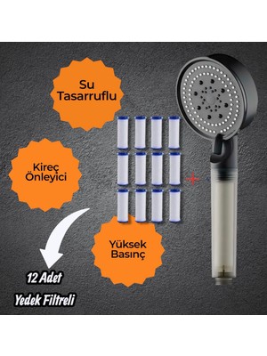 Truva 12 Adet Yedek Filtreli Su Tasarruflu Yüksek Basınçlı Duş Başlığı