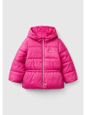 United Colors Of Benetton Pembe Mix Kadın / Kız Kk_sol Göğsü Logo Işlemeli Büzgülü Elastik Belli Kapüşonlu Mont Model Kodu: ( 224A2NQRGN02X239)