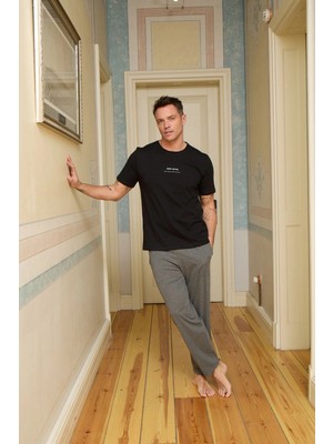 Pijamoni Bisiklet Yaka Kısa Kollu Erkek K. Siyah Pijama Takımı