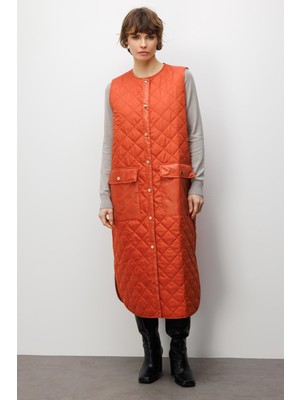 Micca Zamansız  (Yumuşak)  Elyaf Dolgulu Astarlı  Yelek-Oranj