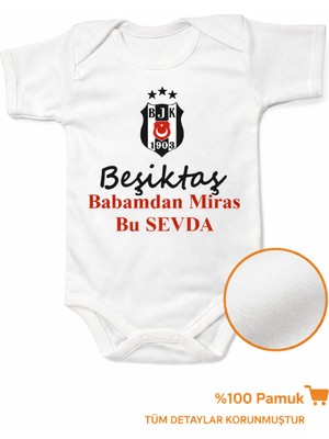 Bishop Taraftar Beşiktaş Temalı %100 Pamuklu Bebek Body Zıbın - Babamdan Miras Bu Sevda Yazılı