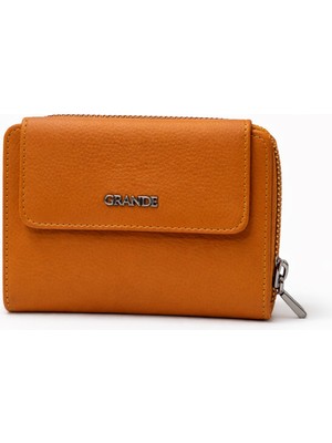 Grande Hakiki Deri Kadın Cüzdan Turuncu 2768