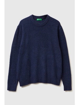 United Colors Of Benetton Mavi Erkek Erk_pamuk ve Yün Karışımlı Ribana Detaylı Bisiklet Yaka Kazak Model Kodu: ( 1L5YU10AD817)