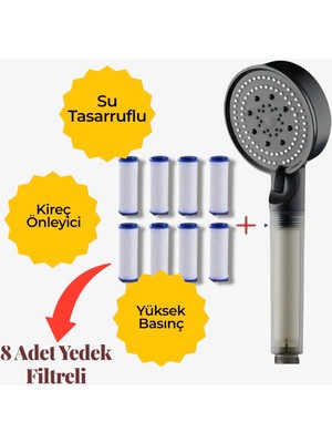Truva 8 Adet Yedek Filtreli Su Tasarruflu Yüksek Basınçlı Duş Başlığı