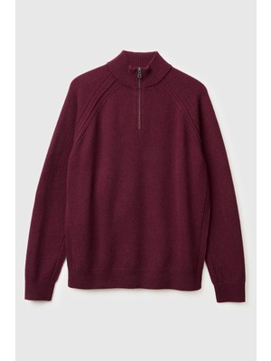 United Colors Of Benetton Mürdüm Erkek ERK_%100 Yün Fermuar Detaylı Dik Yaka Kazak Model Kodu: ( 1006U202B34D)