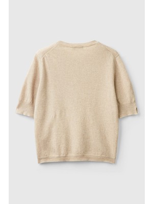 United Colors Of Benetton Sütlü Kahve Kadın / Kız KDN_%100 Merino Bisiklet Yaka Kısa Kollu Kazak Model Kodu: ( 1002D10D2562)