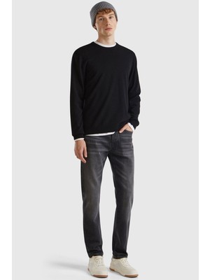 United Colors Of Benetton Siyah Erkek Erk_bisiklet Yaka %100 Merino Kazak Model Kodu: ( 124A1002U1G34100)