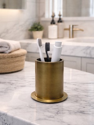 Hızır Antik Pirinç Diş Fırçalık, Ağır Pirinç Gövde, Modern & Lüks Banyo Tasarımı
