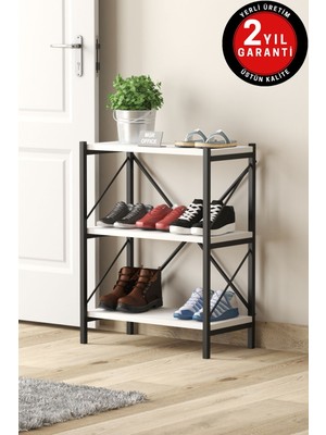 Dekozum 3 Raflı Ayakkabılık Metal Çok Amaçlı Raf Dekoratif Raf Kitaplık