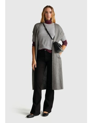 United Colors Of Benetton Gri Kadın / Kız KDN_%100 Yün Bisiklet Yaka Kısa Kollu Kazak Model Kodu: ( 11AHD10E6501)