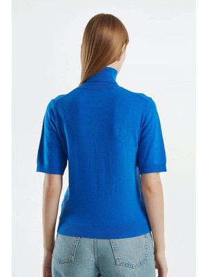 United Colors Of Benetton Mavi Kadın / Kız Bn_yün ve Kaşmir Karışımlı Kısa Kollu Dik Yaka Kazak Model Kodu: ( 1035D2036MAVİ)