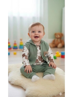 Efem Kids 3-12 Ay %100 pamuklu Erkek Bebek Takım kapüşonlu terleme yapmaz mevsimlik