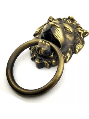 Eco Lounge Antika Tarz Dekoratif Pirinç Aslan Kapı Tokmağı, Taktak - 102X130 Mm, Antik