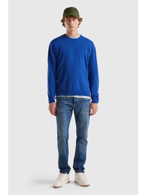 United Colors Of Benetton Koyu Mavi Erkek ERK_%100 Merino Bisiklet Yaka Kazak Model Kodu: ( 1002U1G3423G)