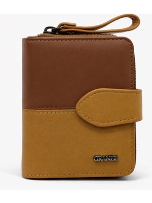 Grande Hakiki Deri Kadın Cüzdan Camel 2831
