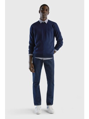 United Colors Of Benetton Lacivert Erkek ERK_%100 Koton Bisiklet Yaka Kazak Model Kodu: ( 1098U1I76016)