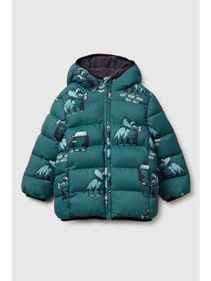 United Colors Of Benetton Krem Erkek Ek_tamamı Baskılı Logo Işlemeli Kapüşonlu Eco Kaz Tüyü Mont Model Kodu: ( 23ANGN04769P)