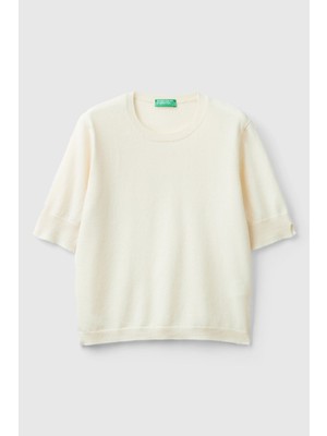 United Colors Of Benetton Krem Kadın / Kız KDN_%100 Merino Bisiklet Yaka Kısa Kollu Kazak Model Kodu: ( 1002D10D2000)