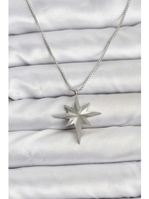 Eco Lounge 316L Çelik Zincir Gümüş Renk Kutup Yıldızı Model 60 cm Zincir Kadın Kolye