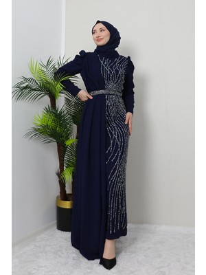 Giza Store Serra Krep Elbise Lacivert