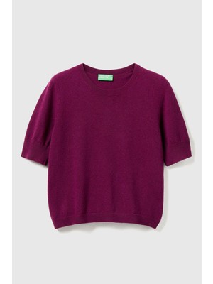 United Colors Of Benetton Mürdüm Kadın / Kız KDN_%100 Merino Bisiklet Yaka Kısa Kollu Kazak Model Kodu: ( 1002D10D220R)