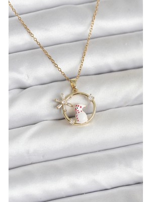 Eco Lounge 316L Çelik Zincir Gold Zirkon Taşlı Yılbaşı Temalı Kadın Kolye