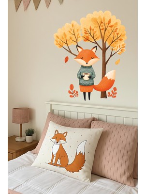 Aysha Tasarım Duvar Sticker - Sonbahar Ormanında Dinlenen Tilki Duvar Stickerı – Çocuk Odası Hayvan Figürlü Duvar Dekoru